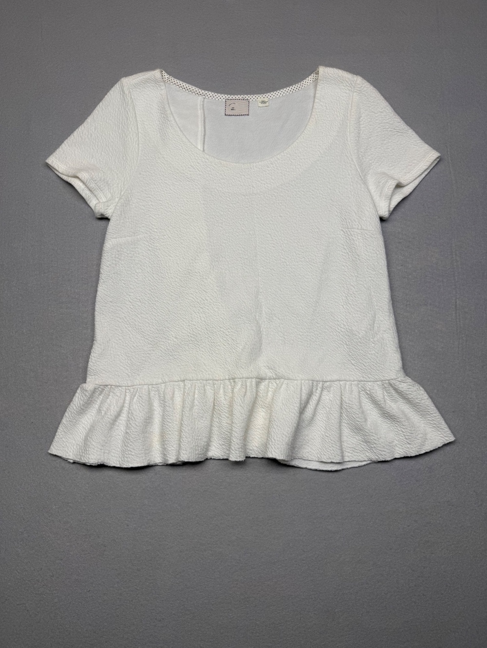Anthropologie Peplum Ruffle Hem Top Women Small White
